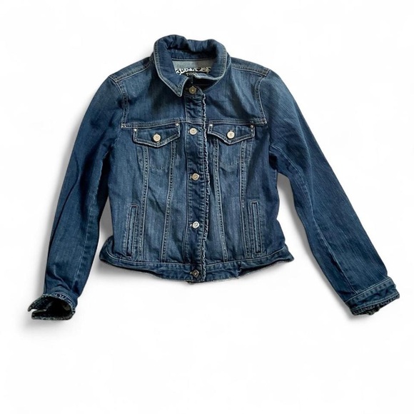 White House Black Market Denim Jacket Size 6 with Rhinestone Buttons 💎🧥 - Picture 1 of 6